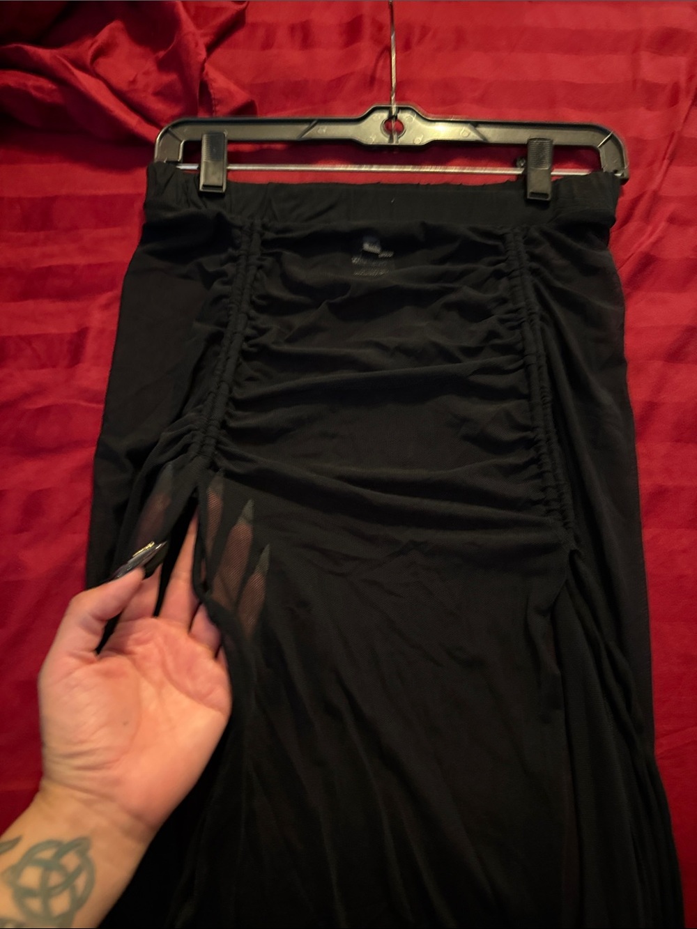 Foxblood Sheer Black Sheer Maxi Skirt with Ruched Detail Goth Girl Summer Pinup